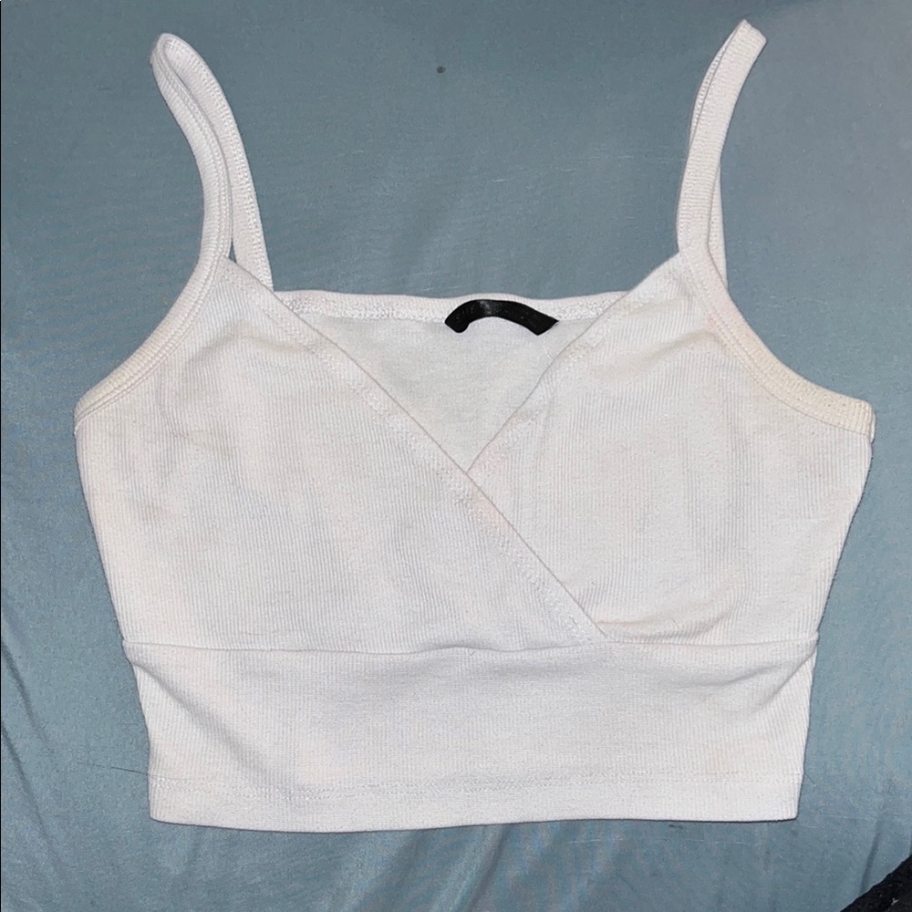 SHEIN White Wrap Crop Tank Top